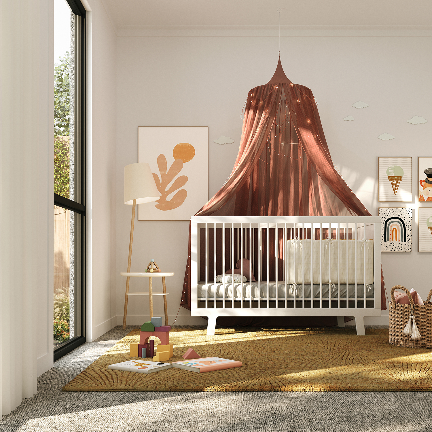 Multi-purpose room furnished as a nursery